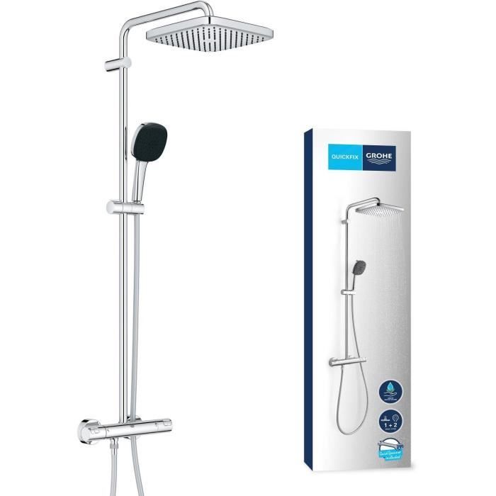 Grohe Colonne de douche avec mitigeur thermostatique - Economie deau - Vitalio Comfort 250 - Chromé - 26696001