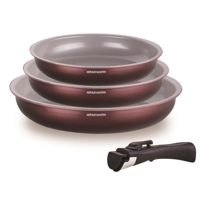 Arthur Martin AM8866 Lot de 3 Poeles Ceramique Antiadhesif Violet 20 24 28 cm