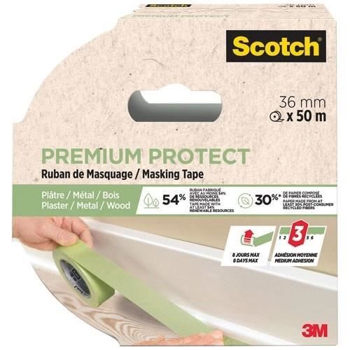Scotch Ruban de masquage - Premium protect - Plâtre métal bois - 36 mm x 50 m