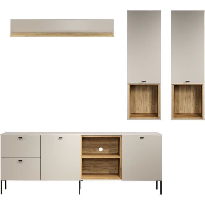 Trendteam Composition TV - SAO PAULO - Cachemire / Chêne blond - 4 éléments - Portes + tiroirs - 250 x 40 x 215 cm