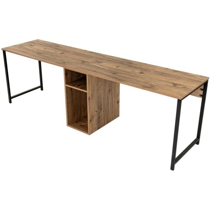 Vente-unique Bureau double avec rangements - Coloris: Naturel et noir - DERVILO