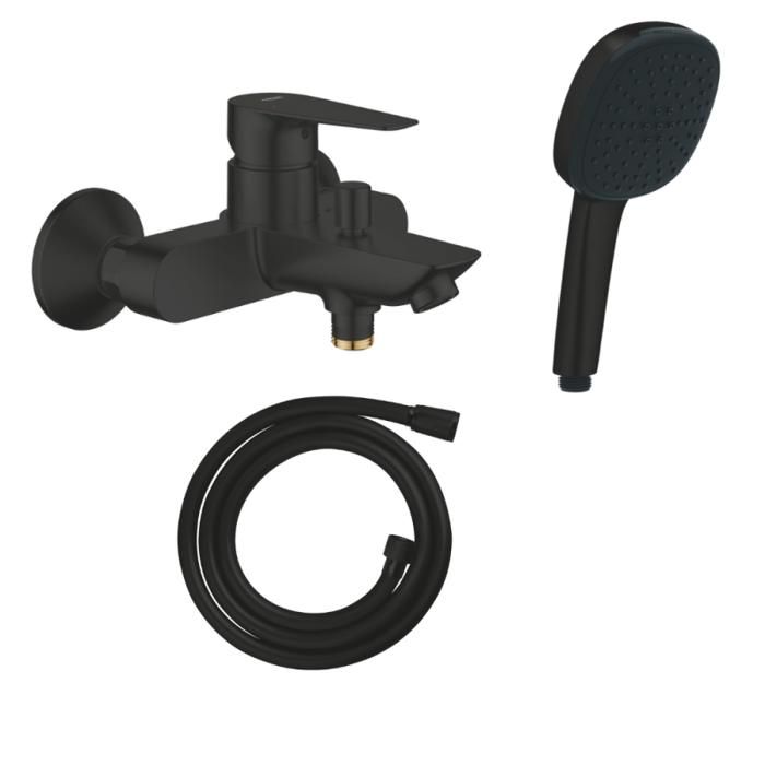 Grohe Mitigeur bain douche mécanique Start Edge 2020 mat + Douchette 2 jets Vitalio Comfort 110 + Flexible