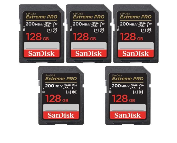Sandisk 5pièces sd card Carte Mémoire SD 128Go Extreme Pro SDHC SDXC UHS-I Classe 10 200M-S U3 V30 4K Carte Vidéo
