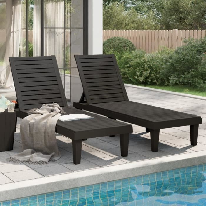 Vidaxl Chaises longues 2 pcs noir 155x58x83 cm polypropylène 364148