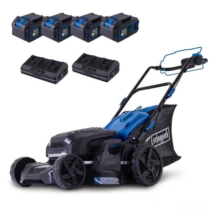 Scheppach Tondeuse à batterie BC-MP470-X SET XL sans fil - largeur de coupe 47 cm -75L - 4 batteries4Ah +2 chargeurs double