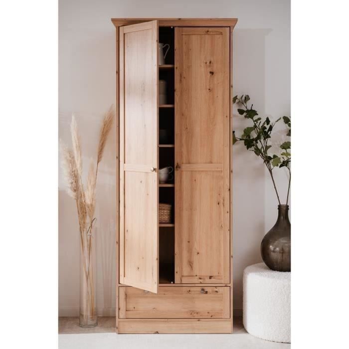 Timber Armoire - Landwood - Décor chêne artisan - 2 Portes - 1 Tiroir - L80 x P39 x H200 cm
