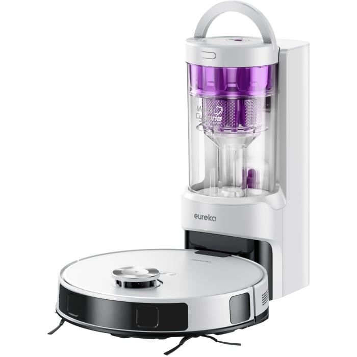 Eureka E20 Plus - Aspirateur Robot avec Station de Vidange Automatique - 8000 Pa - Anti Enchevêtrement - Évitement dObstacles 3D Blanc