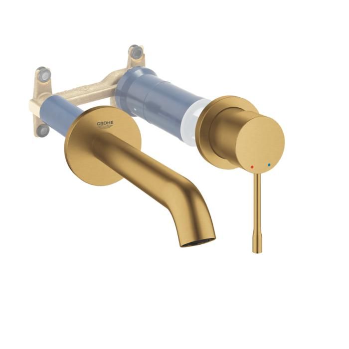 Grohe Mitigeur mural lavabo Essence Taille L cool sunrise brossé avec corps encastré