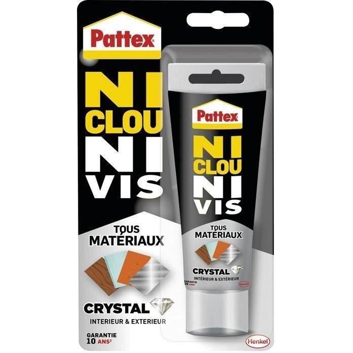 Pattex Ni Clou Ni Vis Fix Crystal (tube de 90g), colle de fixation de haute qualité, mastic transparent multi-supports, colle forte multi-usages