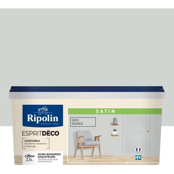 Ripolin Peinture murale pour toutes pièces - Gris souris satin - 25 L Gris