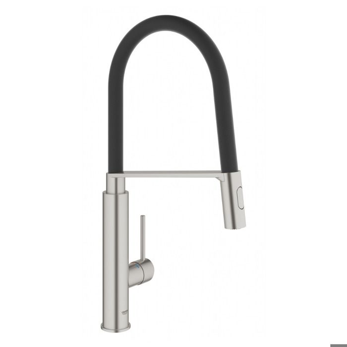 Grohe Mitigeur monocommande de cuisine - 31491DC0 - Bec rétractable - Jet professionnel 360° - Finition SuperSteel mate