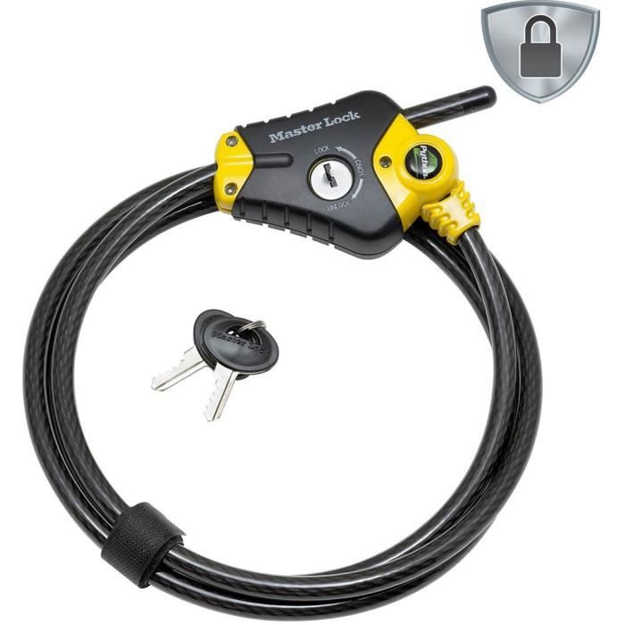Master Lock Antivol - Python 8433EURD - Longueur ajustable de 30 cm à 1 8 m - Acier torsadé