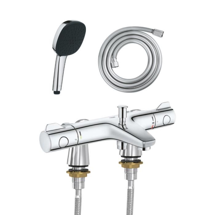 Grohe Mitigeur baignoire thermostatique Grohtherm 800 avec colonnettes Idro'Flex + Douchette 2 jets Comfort + Flexible