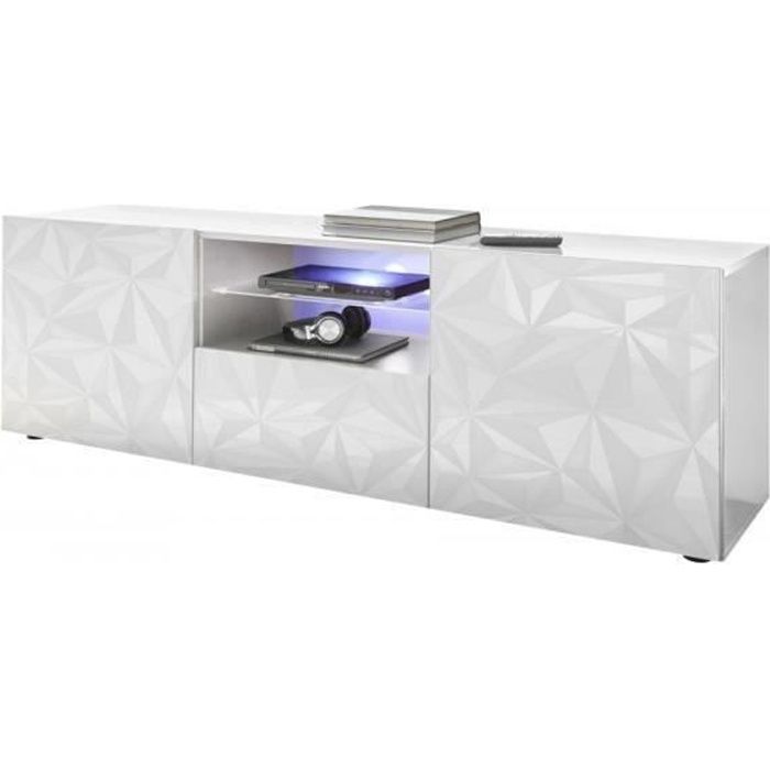 Meuble TV - Blanc Laque brillant - L 181 x P 43 x H 57cm - PARIGI