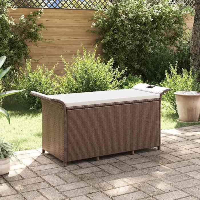 Vidaxl Banc de jardin avec coussin marron 116x46x57 cm résine tressée 363416