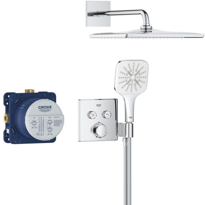Grohe Precision SmartControl Set de douche encastrée façade thermostatique + Douche de tête + Douchette 3 jets, chrome (G34876000)