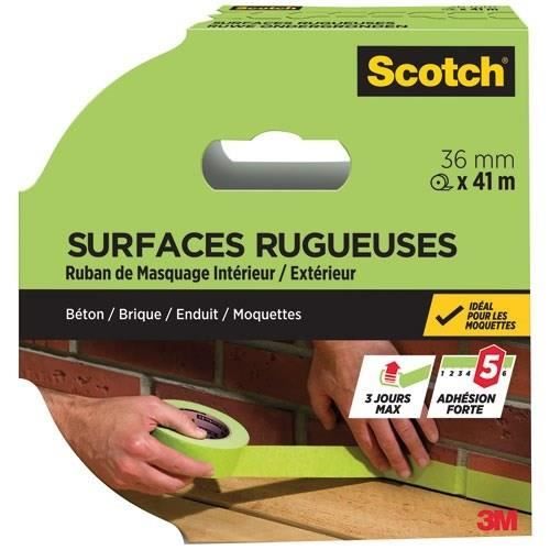 Scotch Ruban de masquage - Intérieur/extérieur - Surfaces rugueuses - Béton brique enduit moquette - 36 mm x 41 m