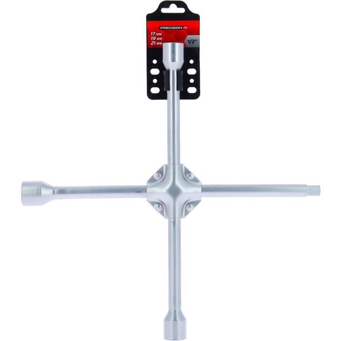 Precision Cle en croix renforcee STEEL douilles 17 19 21 mm carre 1/2