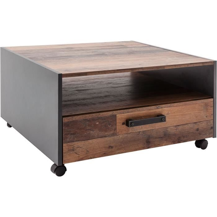 Trend Team UNIVERSAL - Meuble Salon/Séjour - Table basse en mélaminé gris et bois effet vieilli. L-H-P: 70 - 40 - 70cm
