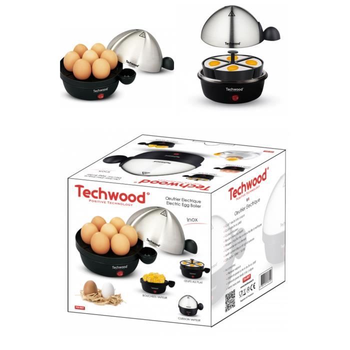 Techwood Cuiseur à œufs - 350W - Cuit 7 œufs à la coque - Cuit 4 œufs au plat - Inox facile à nettoyer Gris
