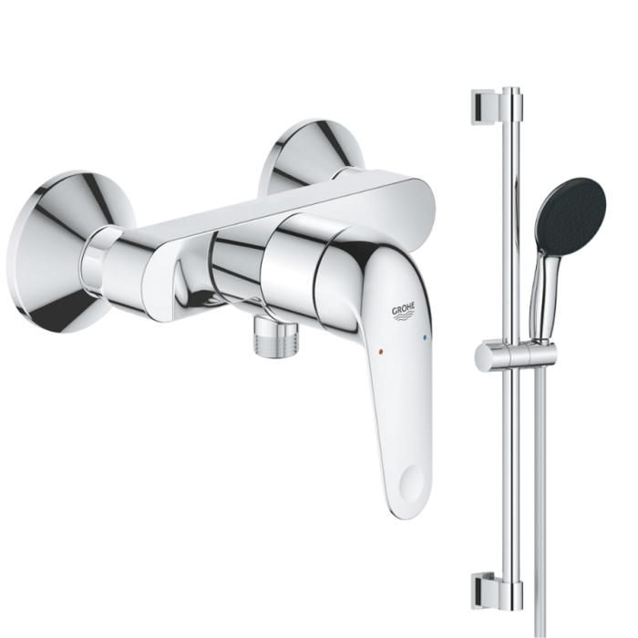 Grohe Pack mitigeur douche mécanique Swift 2023 + Ensemble de douche 2 jets avec barre