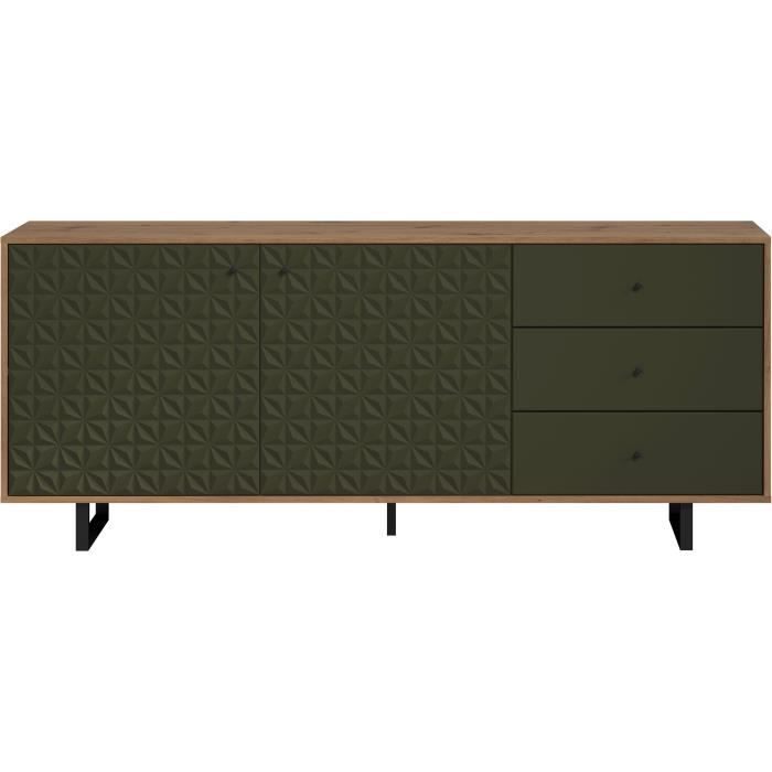 Trendteam Buffet bas - SENTRA - Vert foncé - 2 portes, 3 tiroirs - 124 x 40 x 136 cm