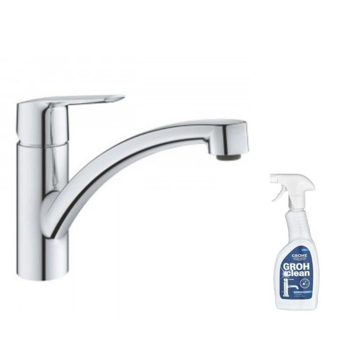 Grohe Robinet de cuisine monocommande bec bas Start 2021 + nettoyant GrohClean
