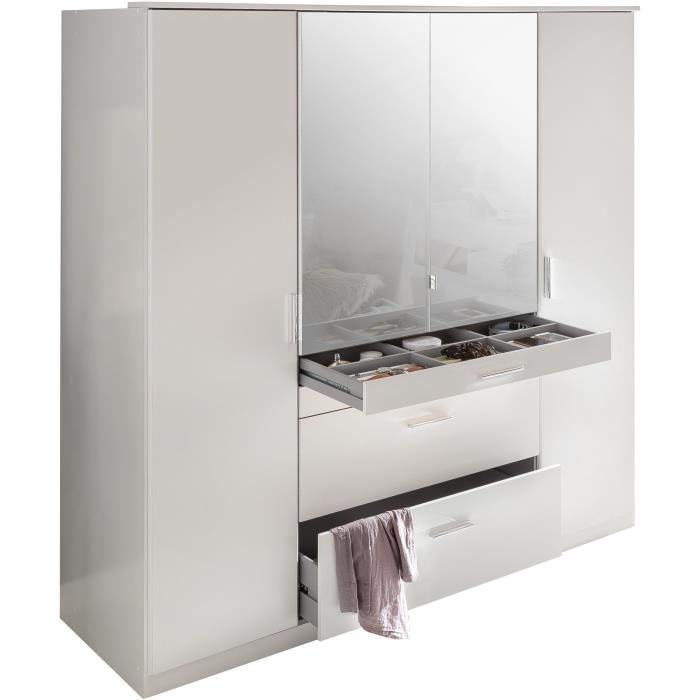 Calicosy Armoire 4 portes dont 1 miroir, 4 tiroirs - L180 cm