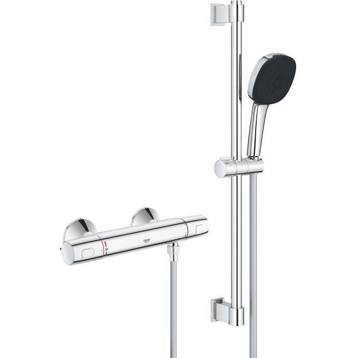 Grohe Ensemble mitigeur de douche thermostatique + douchette + flexible et barre, chrome, Trend