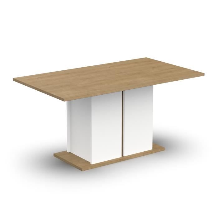 Demeyere Table à manger seule ACCESS - 6 personnes - Décor chêne Hamilton et blanc - L 160 x P 78 x H 90 cm