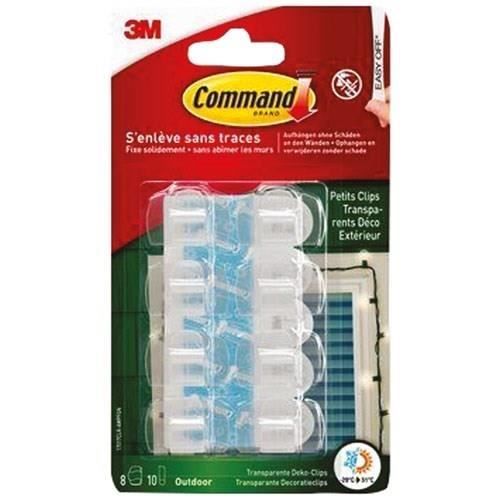 3M Crochet adhésif - Petits clips transparents - Déco extérieur - Guirlande - Blanc - Lot de 8