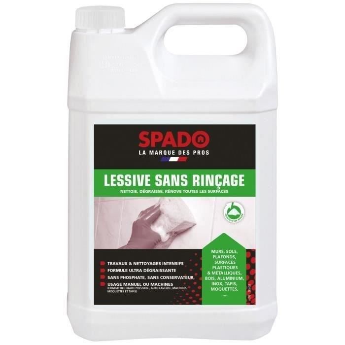 Spado Lessive sans rinçage- Murs sols plafonds plastiques métaux- Nettoie dégraisse décrasse rénove- 5L -Fabriqué en France