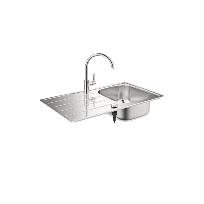 Grohe Pack évier + mitigeur - Bau K200 45-S - 1 bac - Inox AISI 304 - Mitigeur BauEdge
