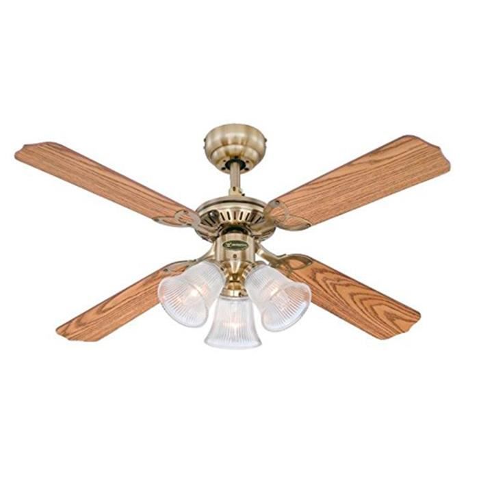 Westinghouse Ventilateur de plafond - Princess Trio - 105 cm - Laiton poli - Pales réversibles en chêne/acajou