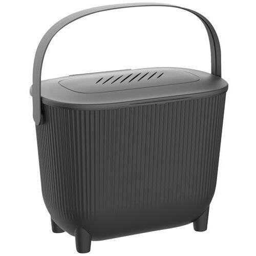 EDA Poubelle à compost 10 L - Noir/Gris anthracite - avec couvercle et filtre à charbon - Dimensions: 31,5 x 21,7 x 25 cm