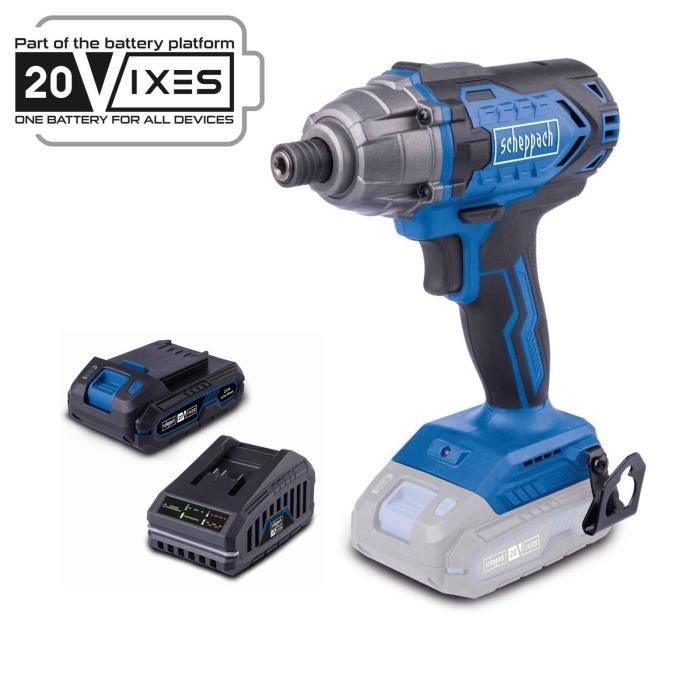 Scheppach clé à choc C-ID180-X - 20V IXES + Batterie 2Ah + Chargeur de batterie 2 4A