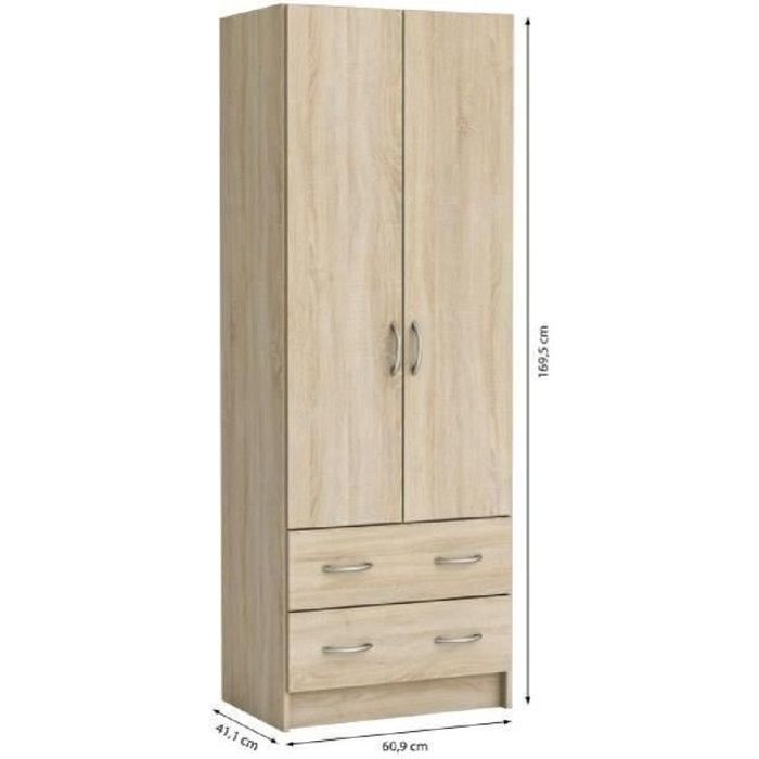 Demeyere DUAL Armoire chambre adulte classique décor chene brossé - L 61 cm