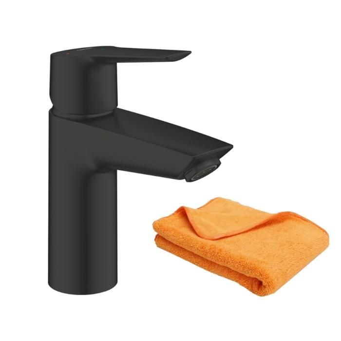Grohe Mitigeur lavabo Start ouverture eau froide noir S + microfibre