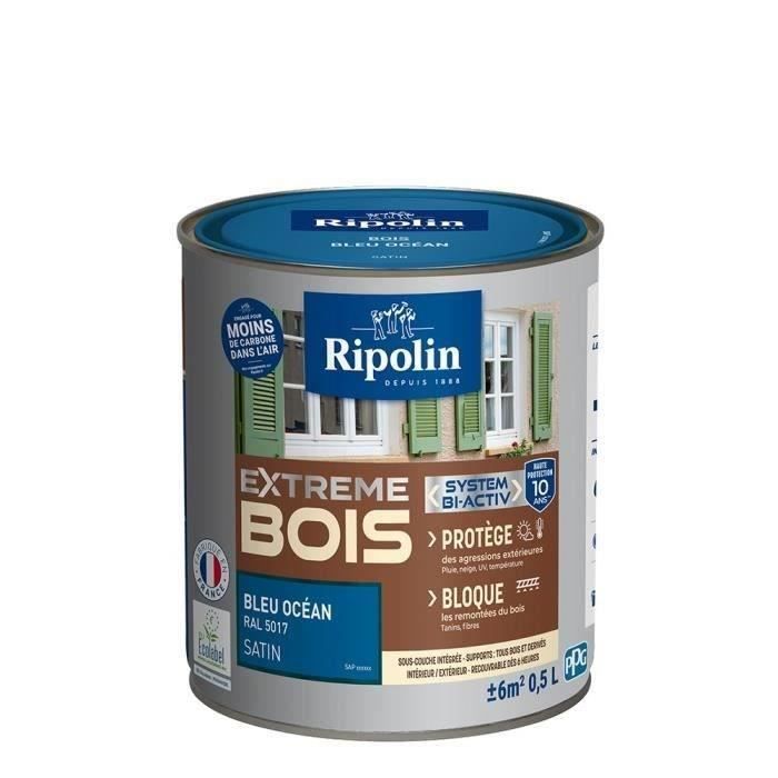 Ripolin Peinture Bois Satin Haute Protection 10 ans qui Protège et Magnifie vos Bois - Bleu océan