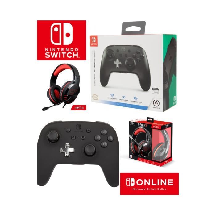 Spirit OF Gamer Pack Manette SWITCH Nintendo NOIRE Officielle + Casque Gamer PRO H3 SWITCH