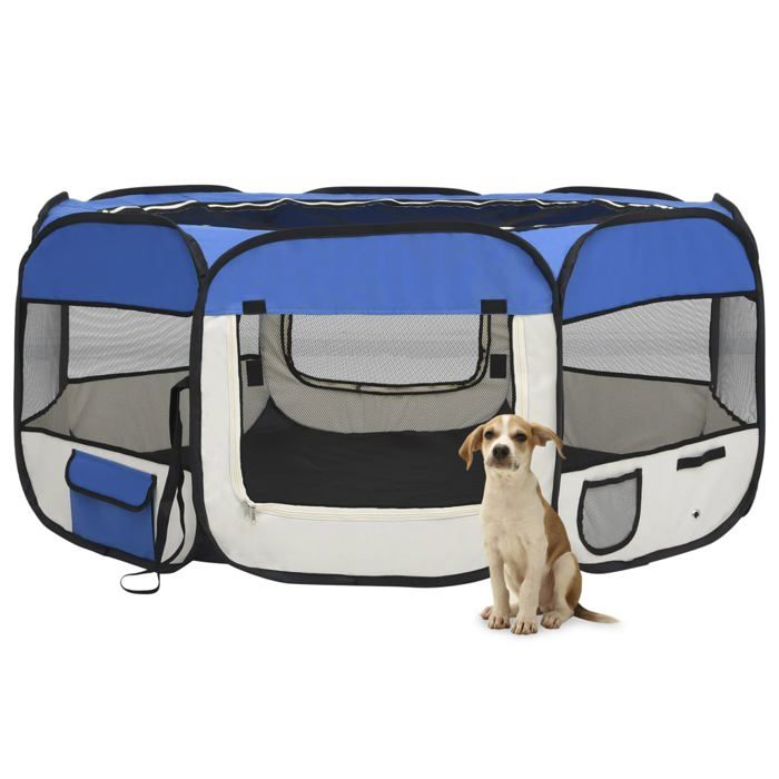 Vidaxl Parc pliable pour chien - 145x145x61cm - Bleu - Acier - Intérieur