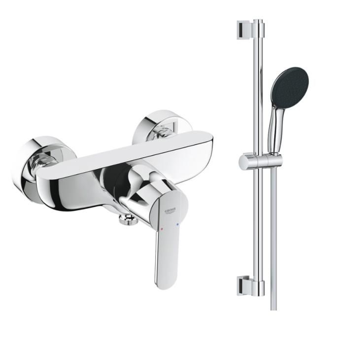 Grohe Pack mitigeur douche mécanique Quickfix Get + Ensemble rond barre et pommeau de douche 2 jets Vitalio Comfort 110