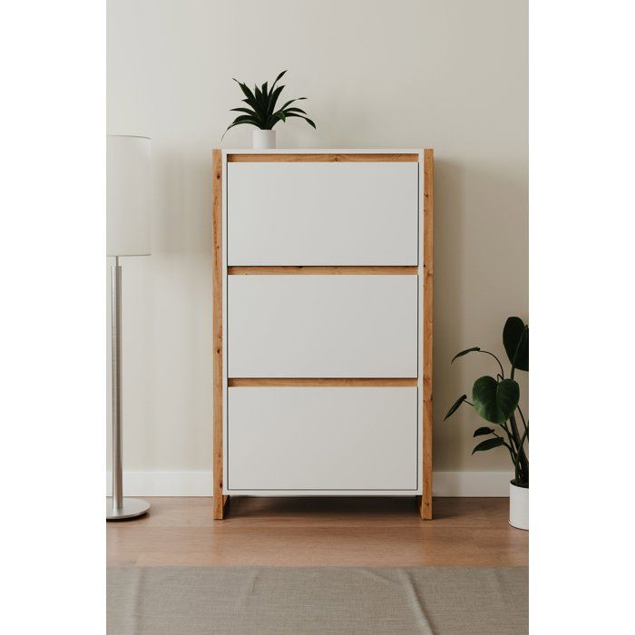 Calicosy Meuble a chaussures - DENVER 49A - Blanc / Chene - 70 x 25 x 125 cm