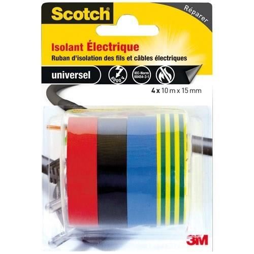 Scotch Ruban adhésif - Universel - Électrique - Lot de 4 coloris assortis - 15 mm x 10 m