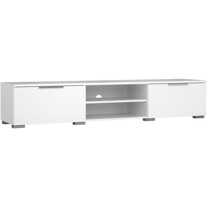 Calicosy Meuble TV - MATCH - Blanc laqué brillant - 2 tiroirs une niche - 172 7 x 39 9 x 33 1 cm
